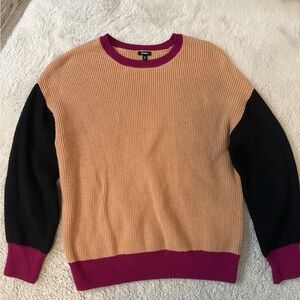 Express Tan Black and Magenta Colorblock Oversized Sweater
